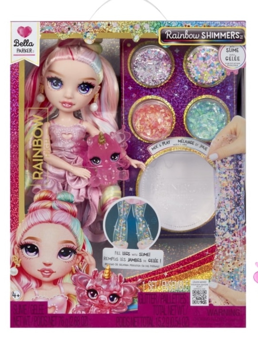 Rainbow High Rainbow Shimmers with Slime - Bella, Pink 11" Fashion Doll, Pet